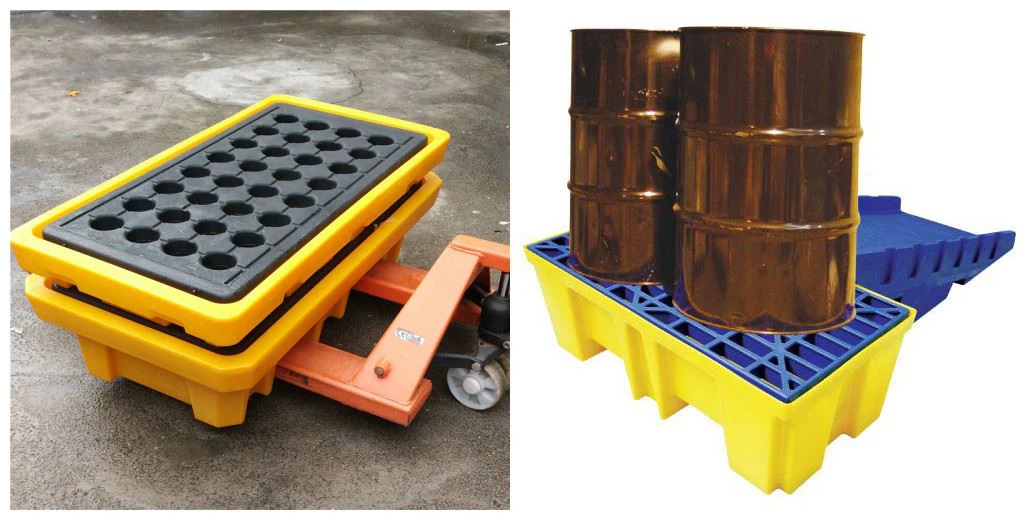 Heavy duty spill pallet with drain
